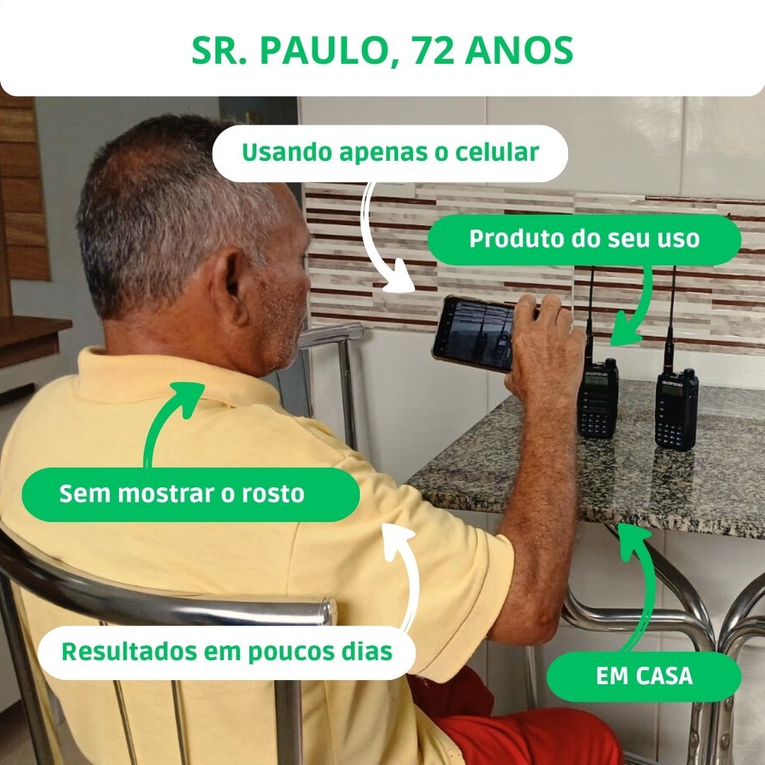 Sr. Paulo, 72 anos, aplicando o Método Direto ao Produto